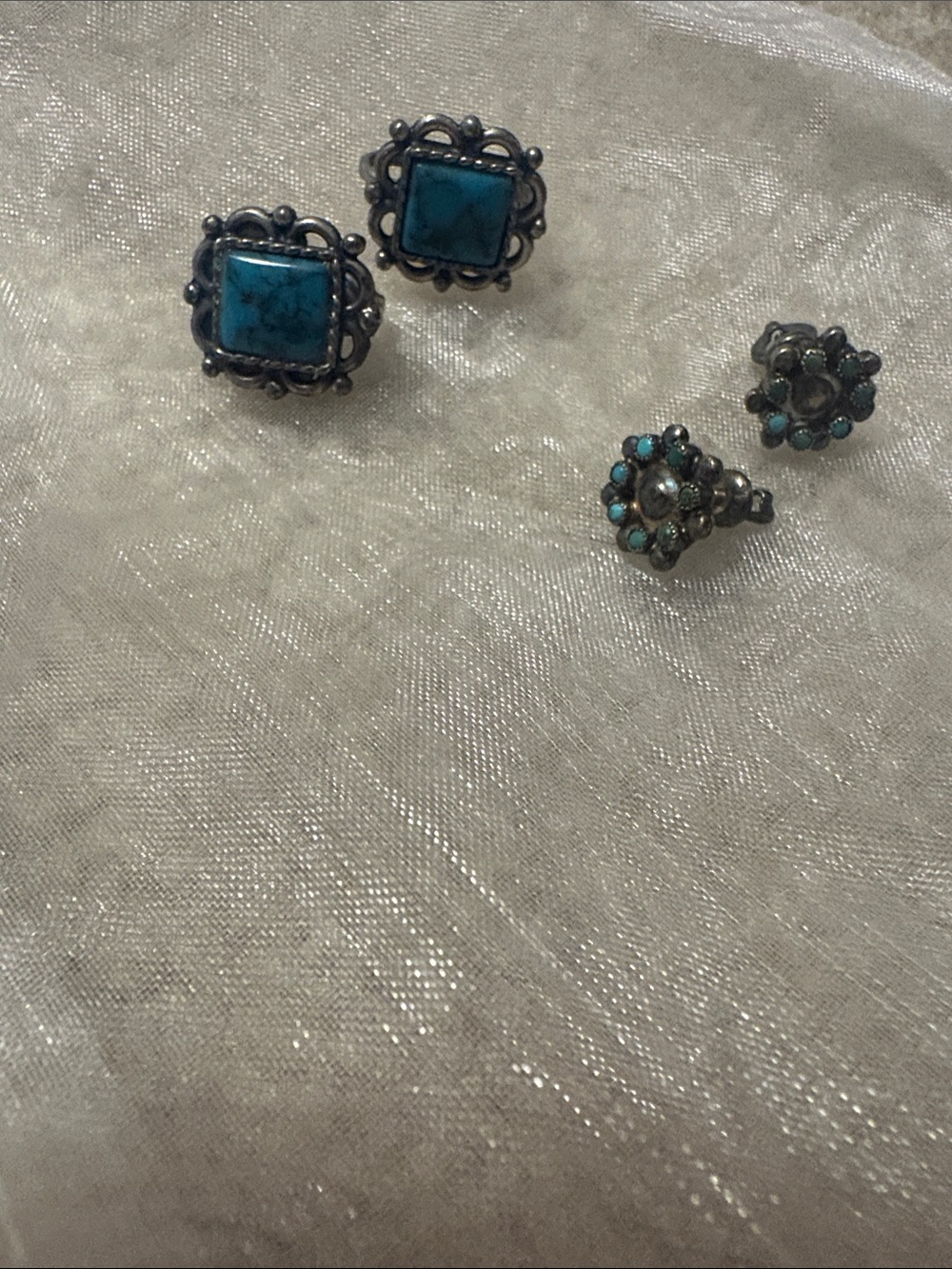Turquoise Square & Cluster Stud Earrings - Silver-Tone Frames
